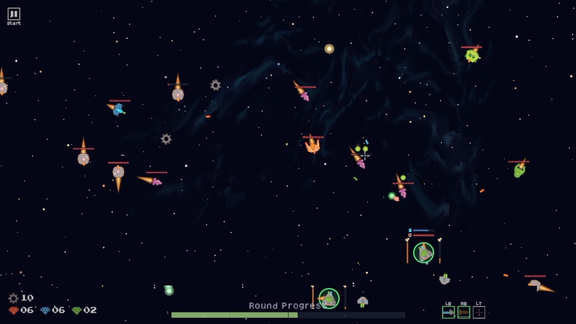 LaserWaves combat with mixed enemies and area attacks