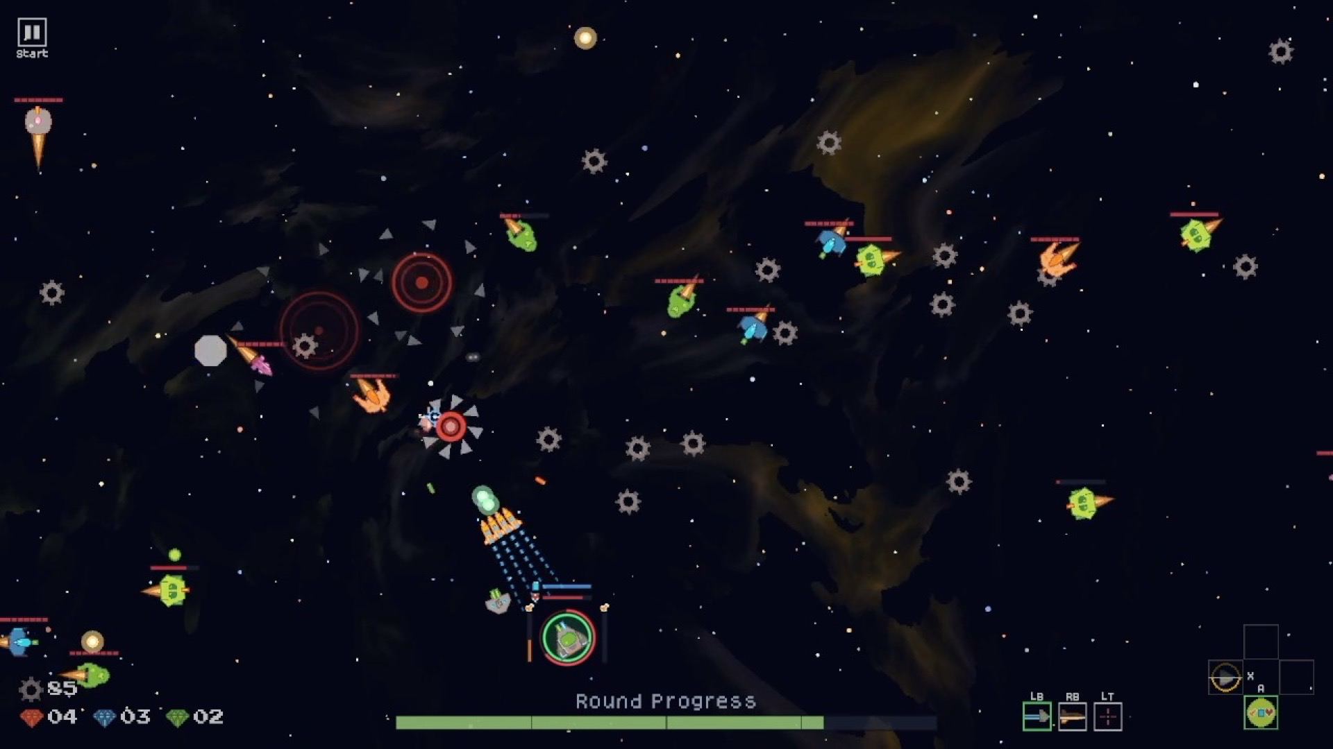 LaserWaves wave combat with mixed enemy ships