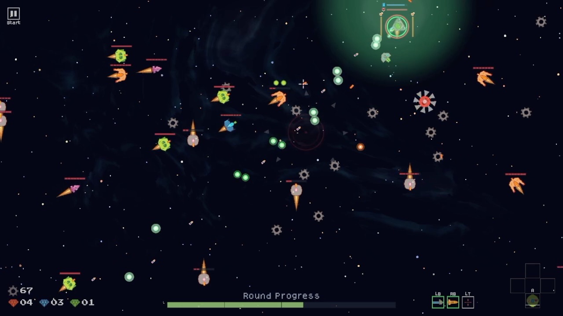 LaserWaves combat with mixed enemy types
