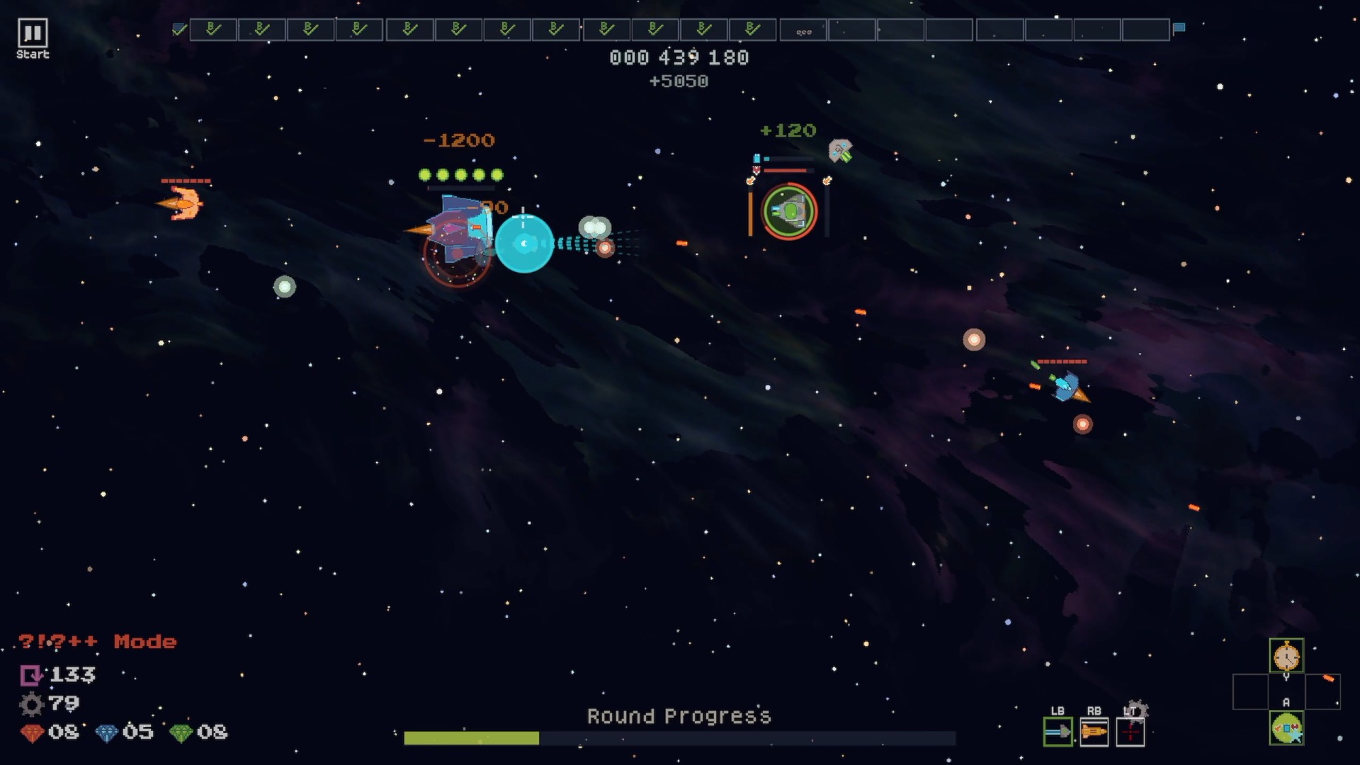 LaserWaves rocket boss fight with a cyan barrier
